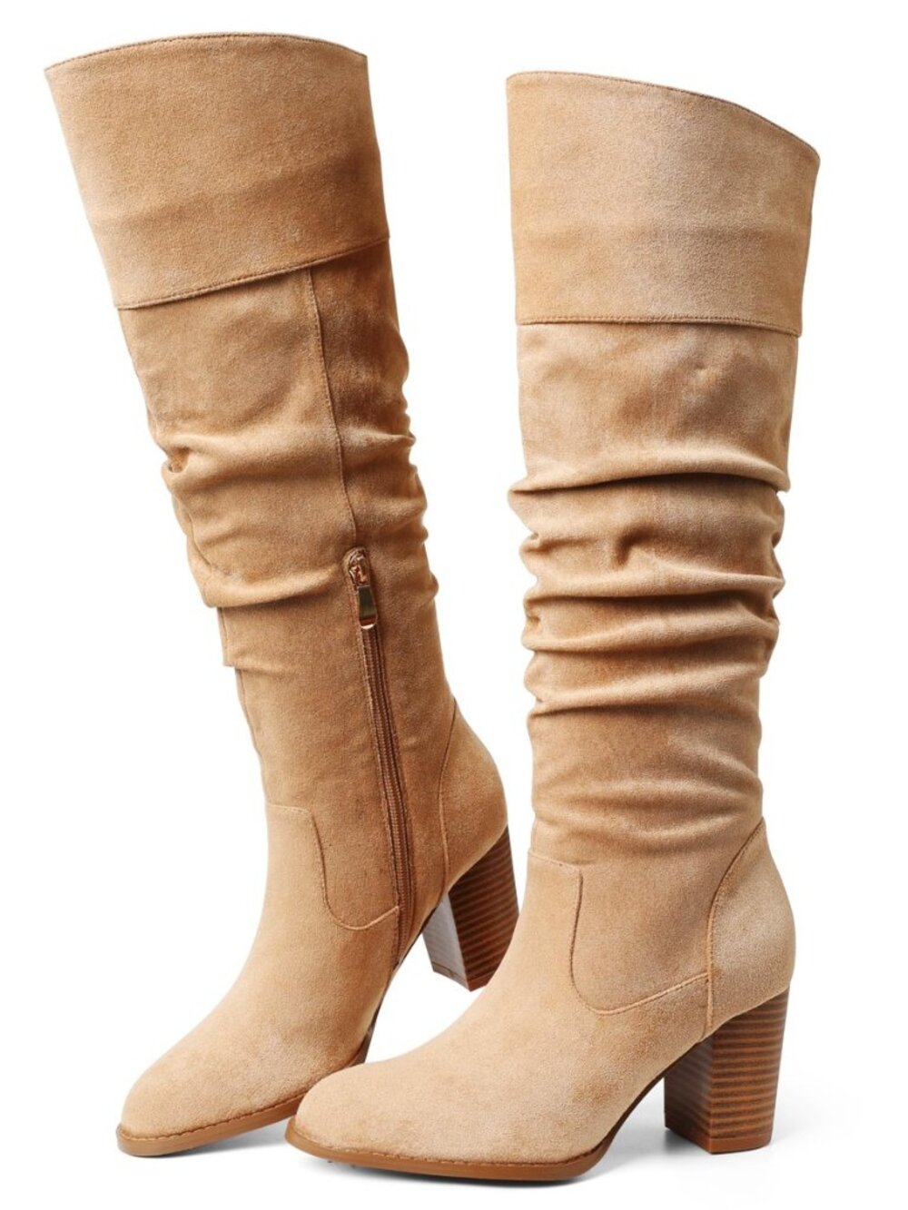 Women's Suede Slouch Knee High Boots Chunky Heel Fall Tall Boot